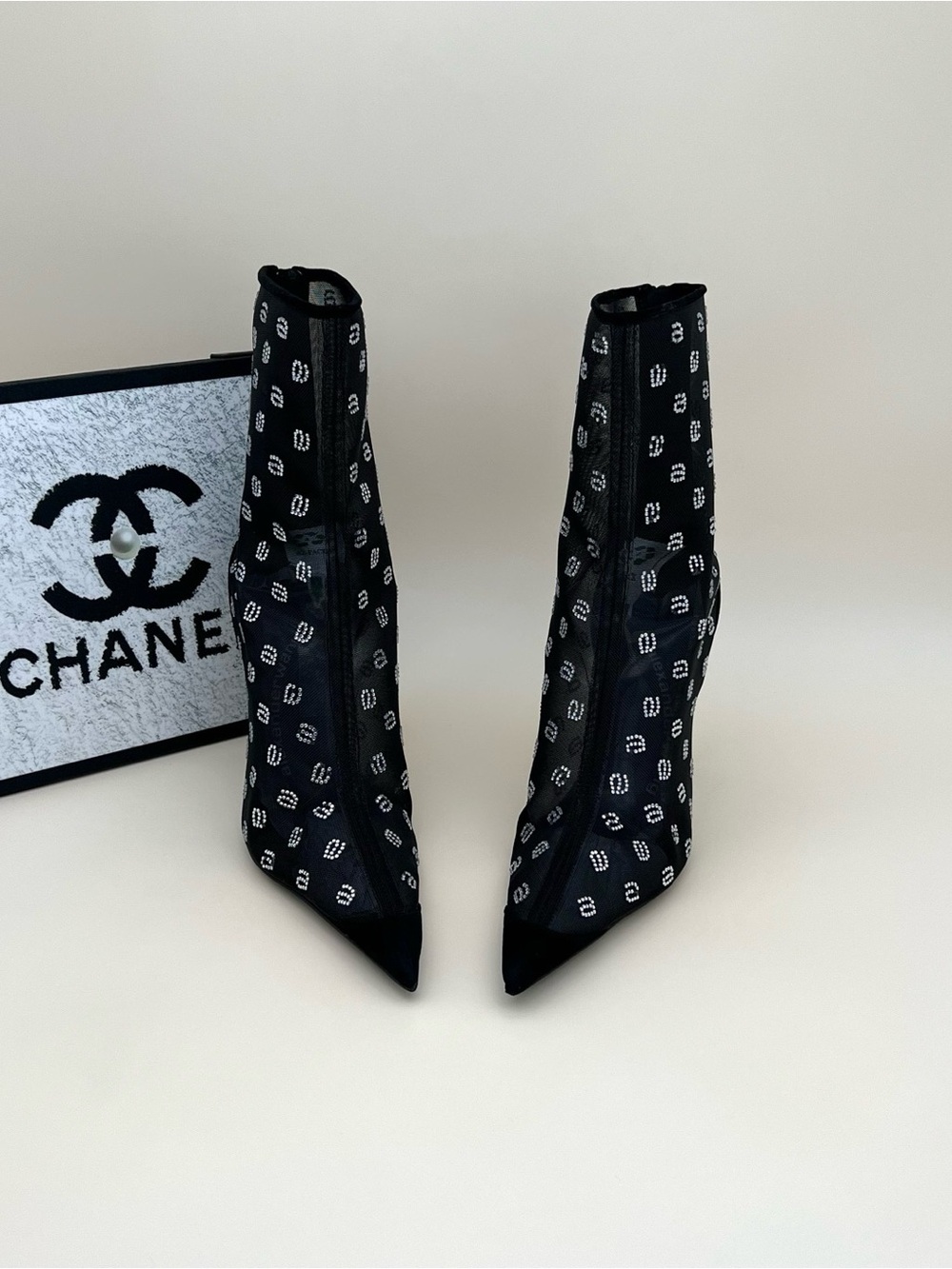 Alexander Wang Black Mesh Ankle Booties with Studded Motif